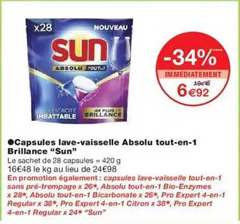 Capsules lave-vaisselle Absolu tout-en-1 Brillance “Sun”