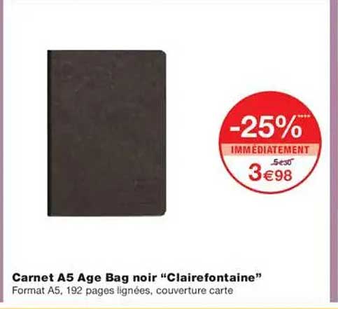 Carnet A5 Age Bag noir "Clairefontaine"