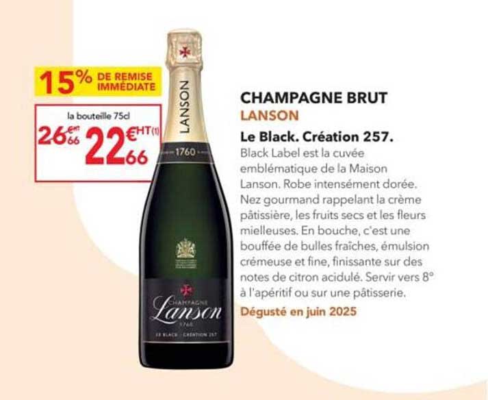 CHAMPAGNE BRUT LANSON - Le Black. Création 257.