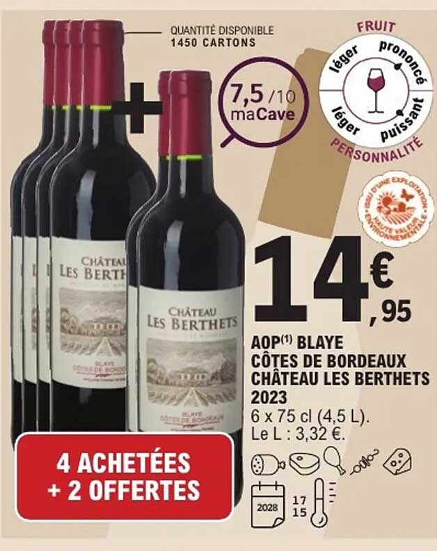 Château Les Berthets AOP Blaye Côtes de Bordeaux 2023
