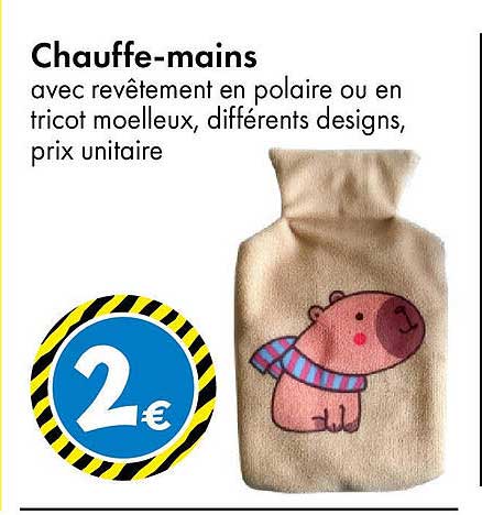 Chauffe-mains avec revêtement en polaire ou en tricot moelleux, différents designs, prix unitaire