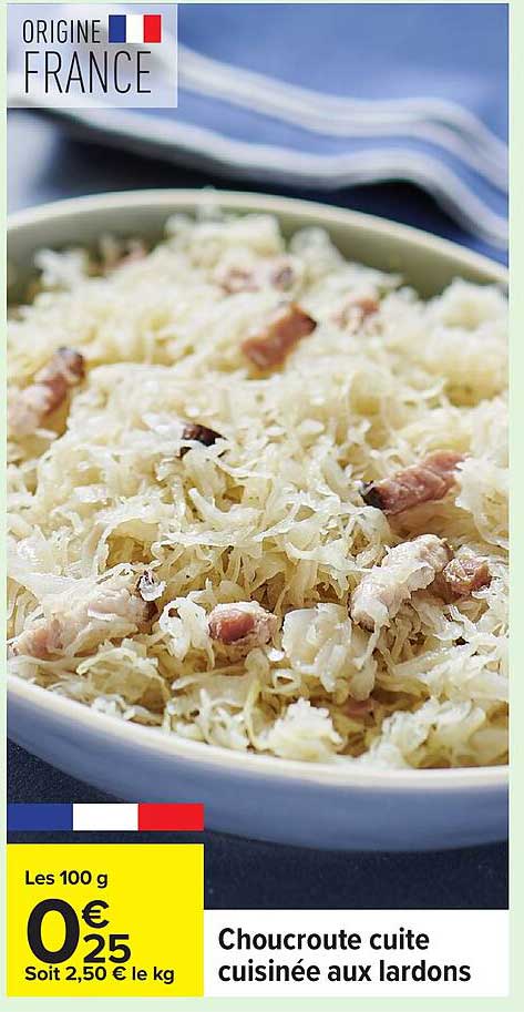 Choucroute cuite cuisinée aux lardons