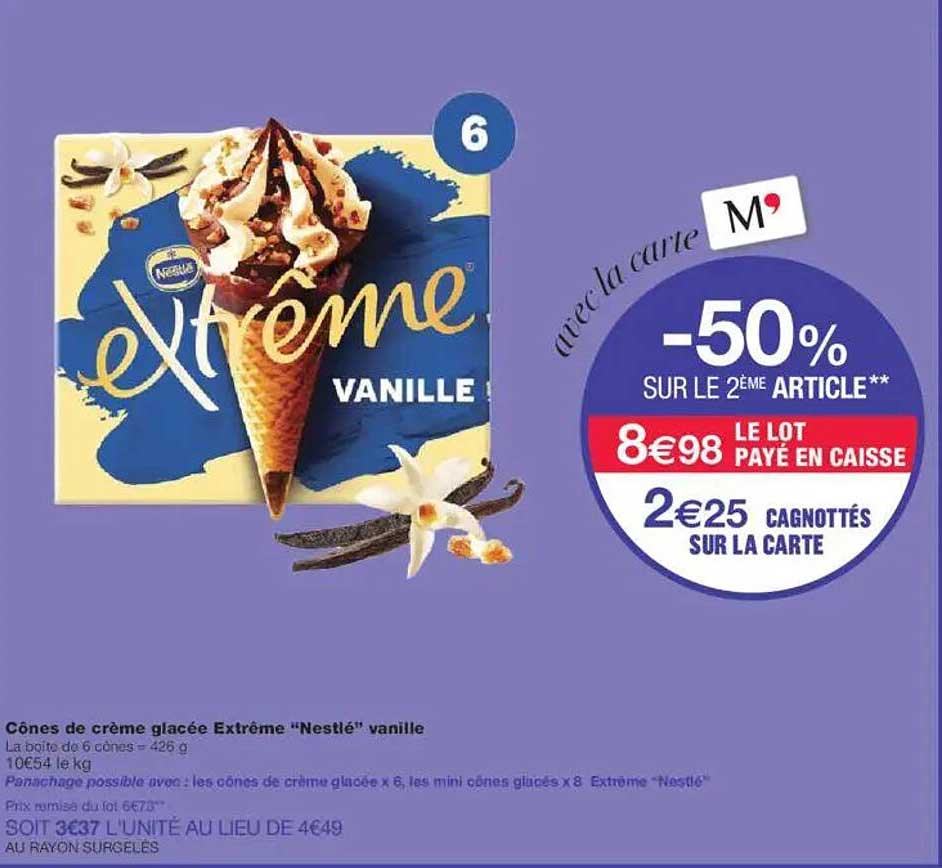 Cônes de crème glacée Extrême "Nestlé" vanille