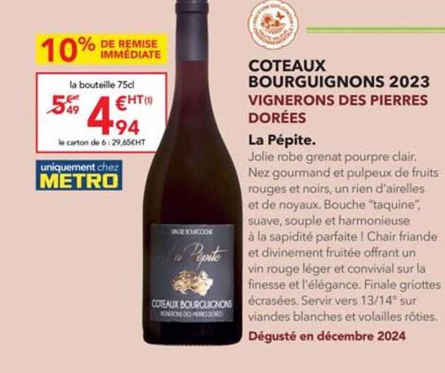 COTEAUX BOURGUIGNONS 2023 VIGNERONS DES PIERRES DORÉES