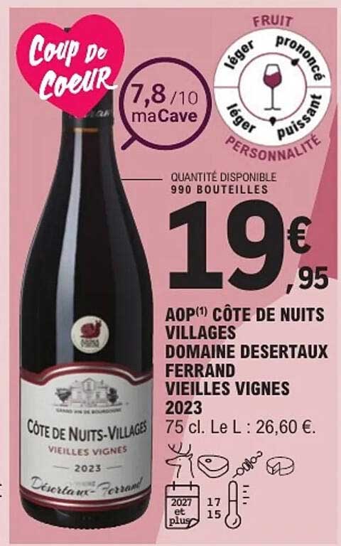 Coup de Coeur AOP Côte de Nuits Villages Domaine Desertaux Ferrand Vieilles Vignes 2023