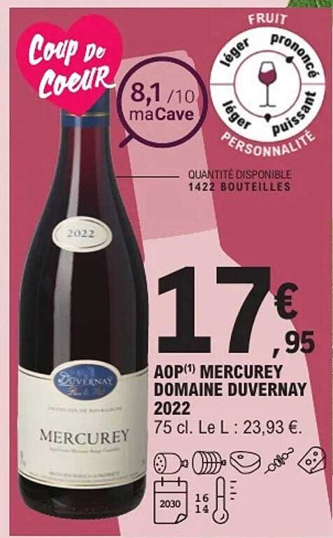 Coup de Coeur AOP Mercurey Domaine Duvernay 2022