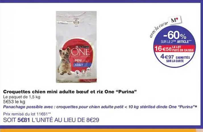 Croquettes chien mini adulte bœuf et riz One "Purina"