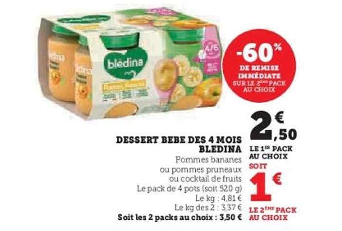 DESSERT BEBE DES 4 MOIS BLEDINA