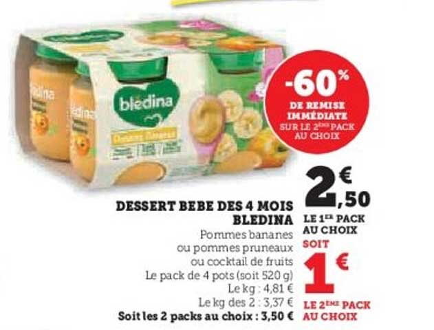 DESSERT BEBE DES 4 MOIS BLEDINA