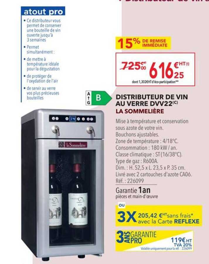 DISTRIBUTEUR DE VIN AU VERRE DVV22(C) LA SOMMELIÈRE