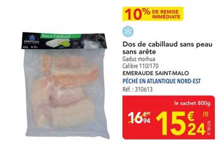 Dos de cabillaud sans peau sans arête