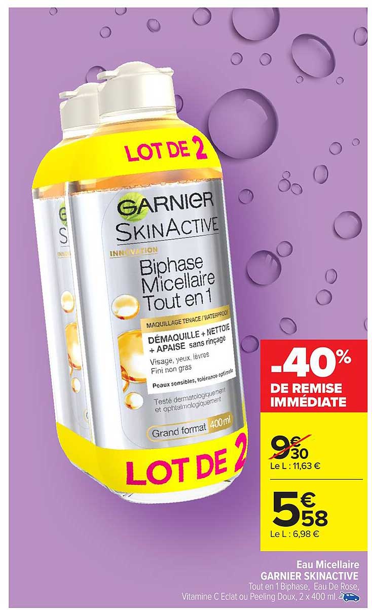Eau Micellaire GARNIER SKINACTIVE - Lot de 2