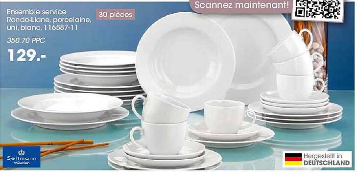 Ensemble service Rondo-Liane, porcelaine, uni, blanc, 116587-1-1