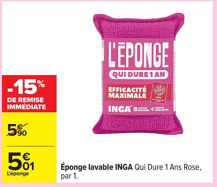 Éponge lavable INGA Qui Dure 1 An Rose, par 1.