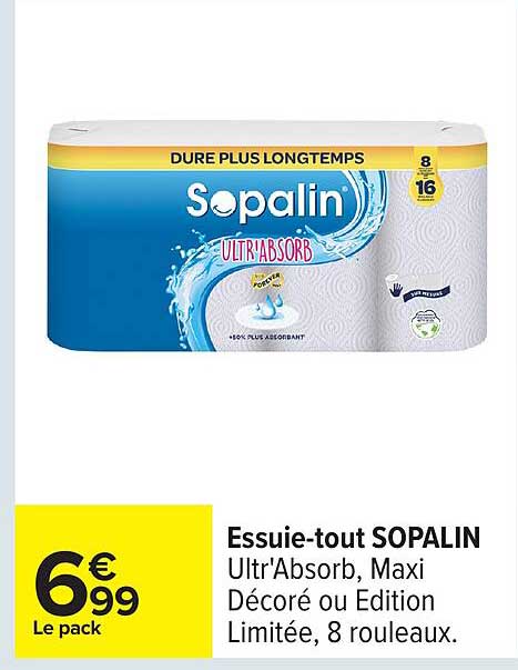 Essuie-tout SOPALIN Ultr'Absorb, Maxi Décoré ou Edition Limitée, 8 rouleaux.