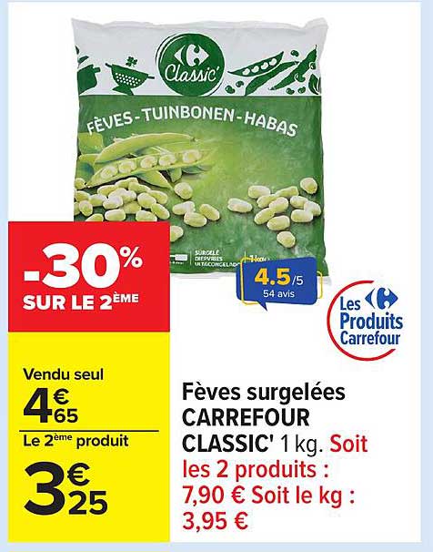 Fèves surgelées CARREFOUR CLASSIC' 1 kg.