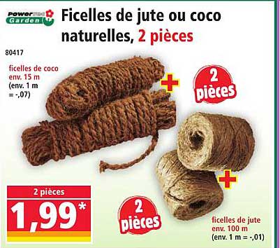 Ficelles de jute ou coco naturelles, 2 pièces