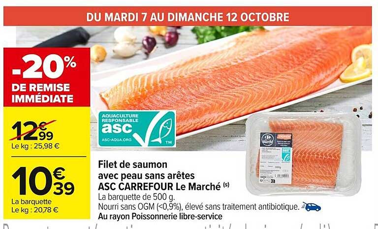 Filet de saumon avec peau sans arêtes