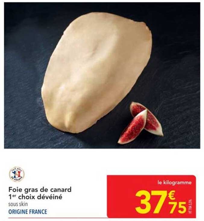 Foie gras de canard 1er choix déveiné sous skin