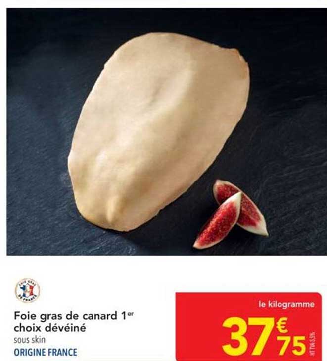 Foie gras de canard 1er choix déveiné sous skin
