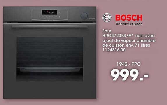 Four HRG4720B3/A* noir, avec ajout de vapeur chambre de cuisson env. 71 litres 1124816-00