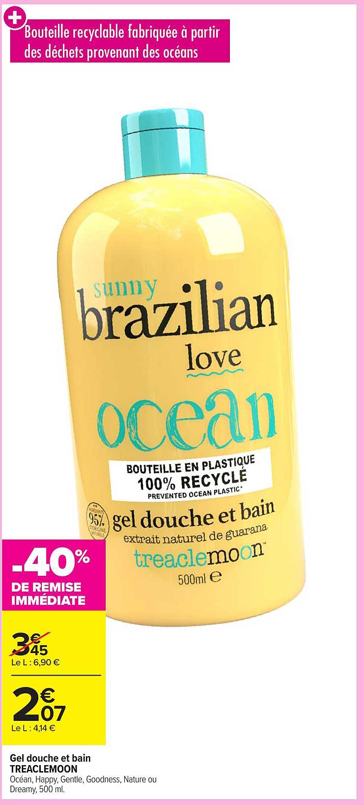 Gel douche et bain TREACLEMoon Océan, Happy, Gentle, Goodness, Nature ou Dreamy, 500 ml.