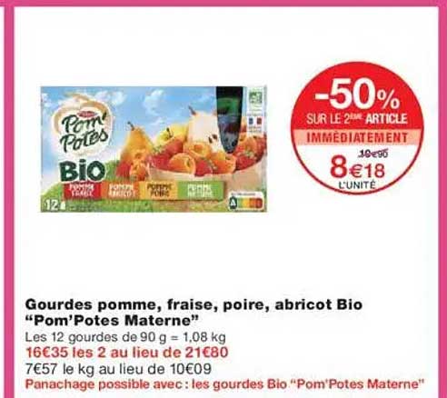 Gourdes pomme, fraise, poire, abricot Bio "Pom'Potes Maternë"
