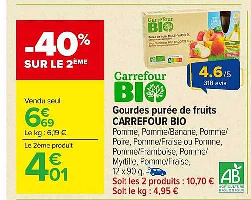 Gourdes purée de fruits CARREFOUR BIO