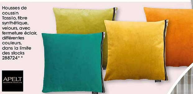 Housses de coussin Tassilo, fibre synthétique, velours, avec fermeture éclair, différentes couleurs