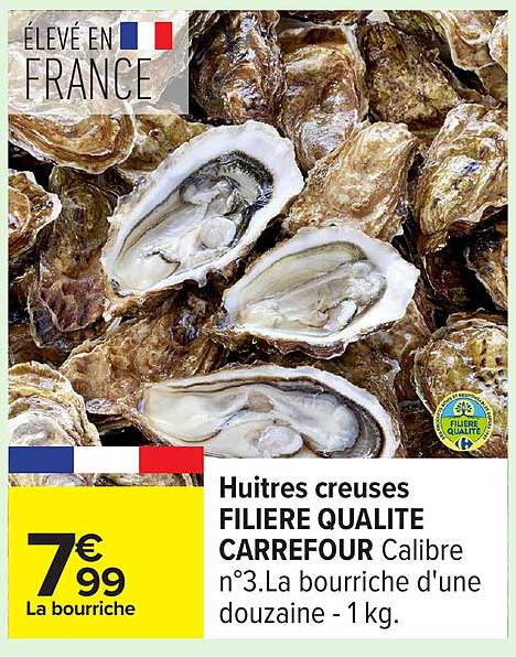 Huitres creuses FILIERE QUALITE CARREFOUR Calibre n°3 - La bourriche d'une douzaine - 1 kg