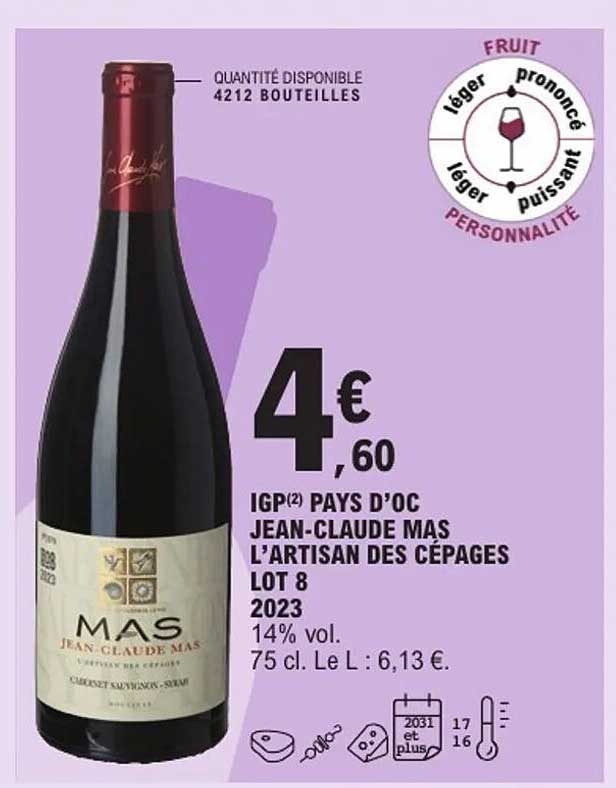IGP PAYS D’OC JEAN-CLAUDE MAS L’ARTISAN DES CÉPAGES LOT 8 2023