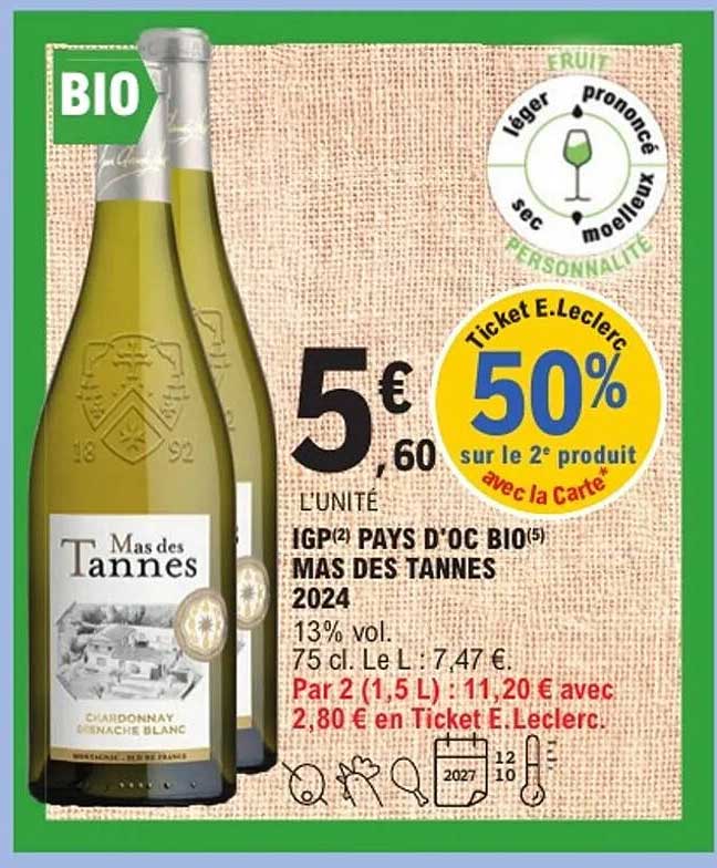 IGP(2) PAYS D'OC BIO(5) MAS DES TANNES 2024