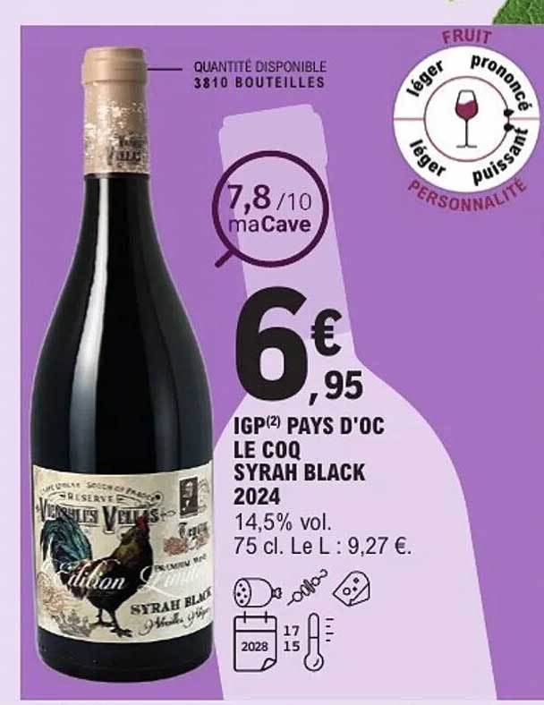 IGP(2) PAYS D'OC LE COQ SYRAH BLACK 2024