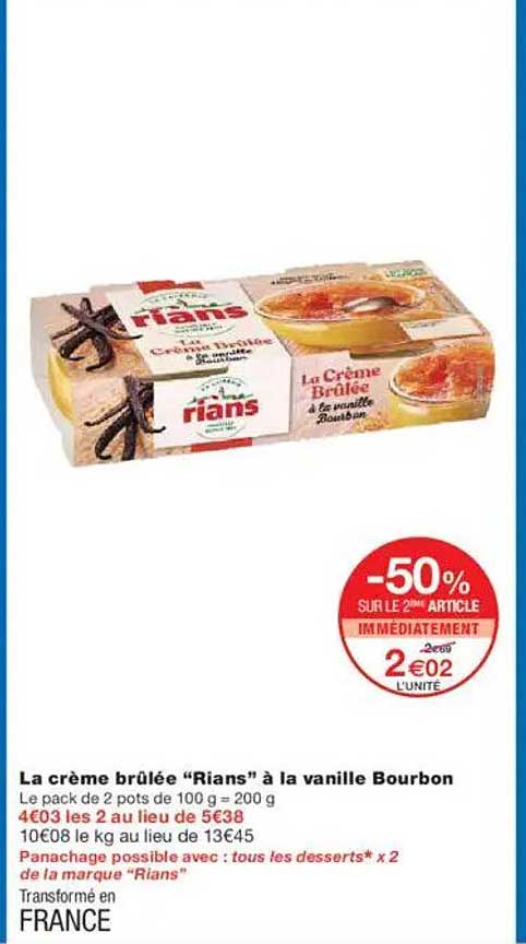 La crème brûlée "Rians" à la vanille Bourbon