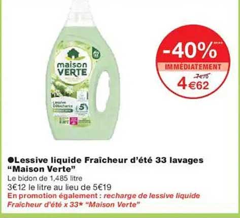 Lessive liquide Fraîcheur d’été 33 lavages "Maison Verte"