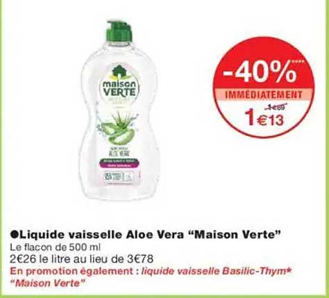 Liquide vaisselle Aloe Vera "Maison Verte"