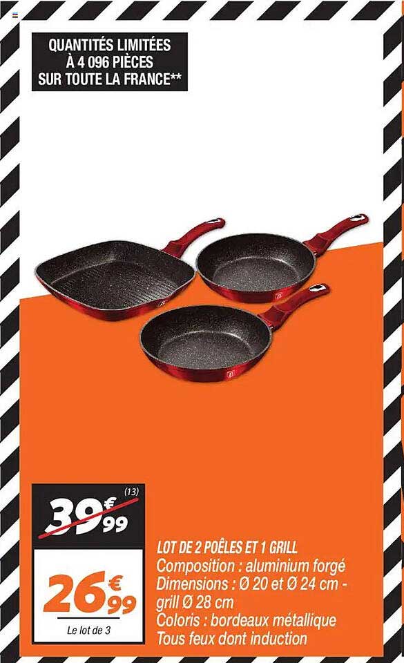 LOT DE 2 POÊLES ET 1 GRILL