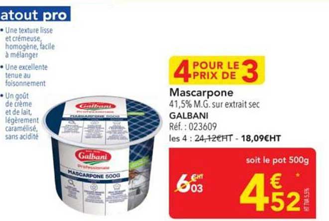 Mascarpone 41,5% M.G. sur extrait sec GALBANI
