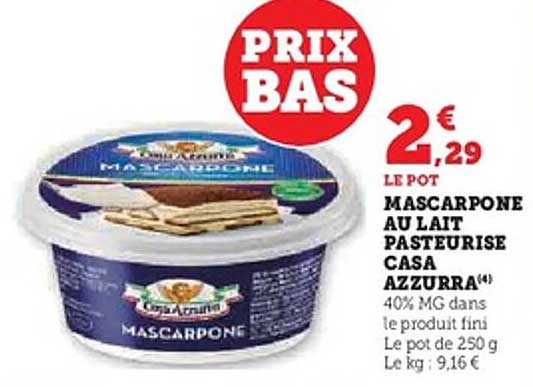 MASCARPONE AU LAIT PASTEURISÉ CASA AZZURRA