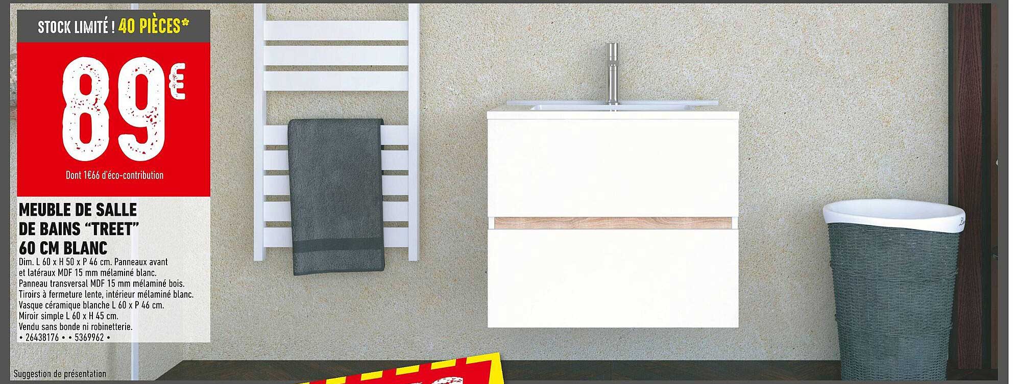 MEUBLE DE SALLE DE BAINS “TREET” 60 CM BLANC