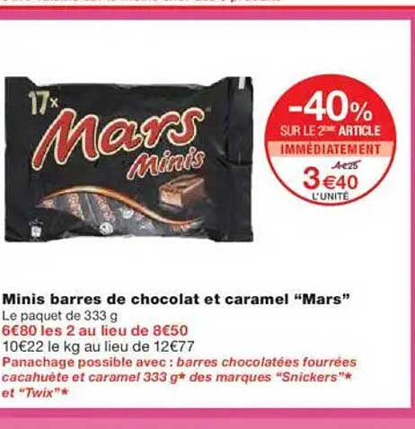 Minis barres de chocolat et caramel “Mars”