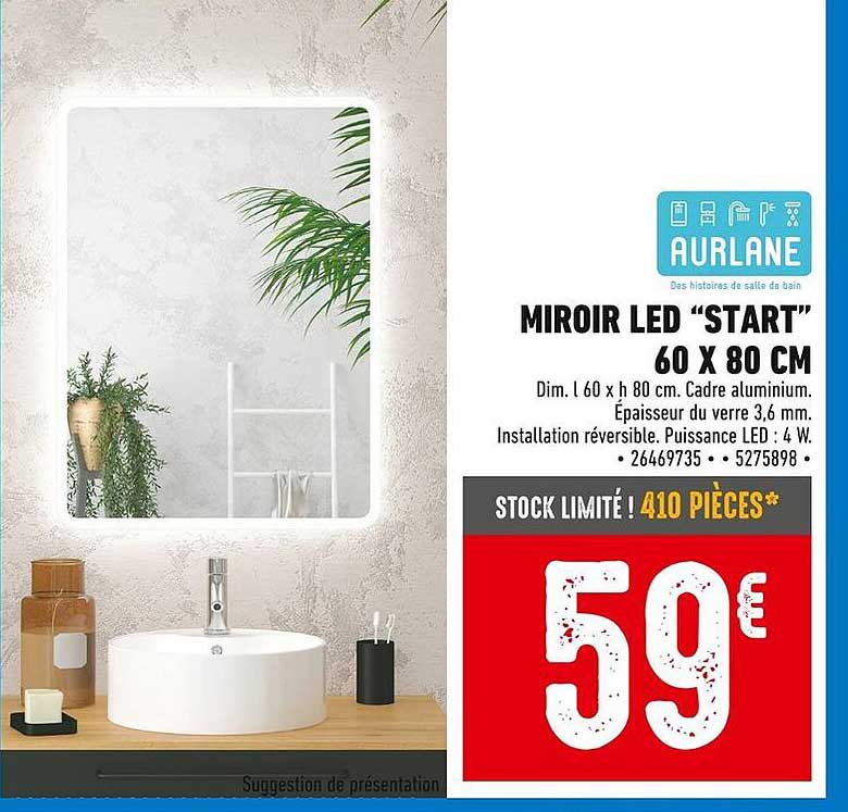 MIROIR LED “START” 60 X 80 CM