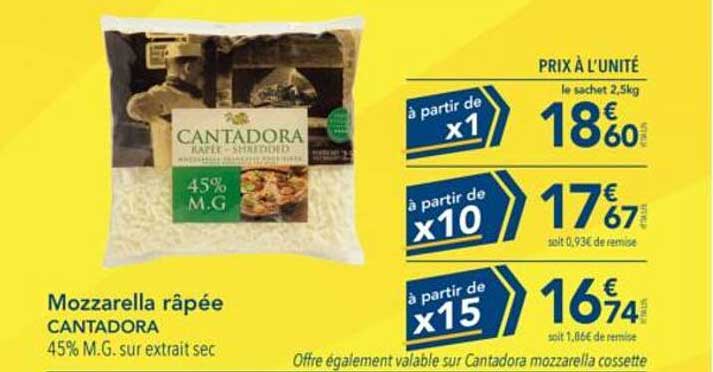 Mozzarella râpée CANTADORA 45% M.G.