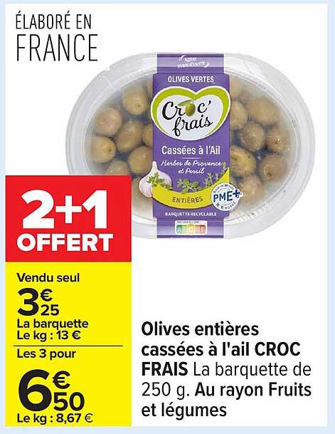 Olives entières cassées à l'ail CROC FRAIS