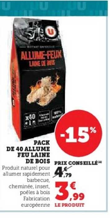 PACK DE 40 ALLUME FEU LAINE DE BOIS