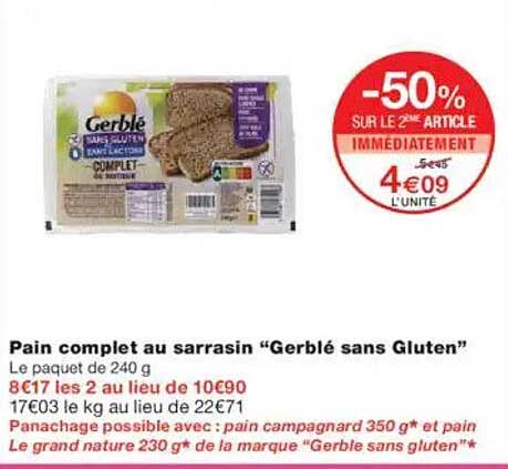 Pain complet au sarrasin “Gerblé sans Gluten”