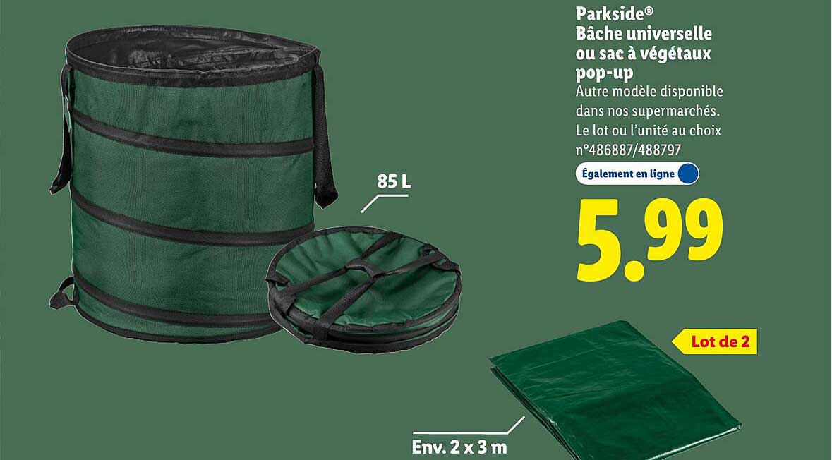Parkside® Bâche universelle ou sac à végétaux pop-up