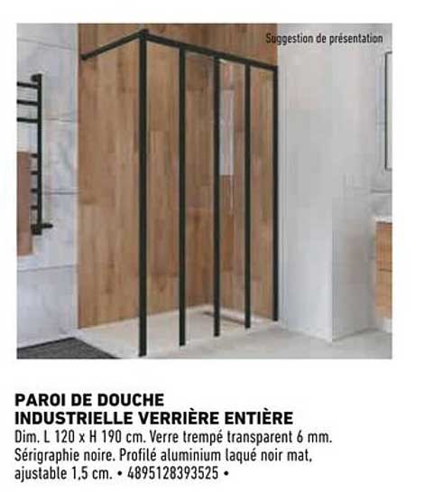 PAROI DE DOUCHE INDUSTRIELLE VERRIÈRE ENTIÈRE