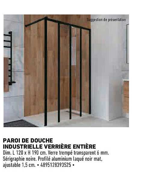PAROI DE DOUCHE INDUSTRIELLE VERRIÈRE ENTIÈRE