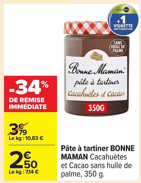 Pâte à tartiner BONNE MAMAN Cacahuètes et Cacao, 350 g